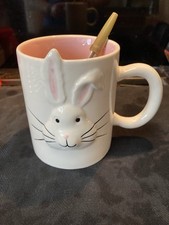 Magenta White Rabbit Mug With Ears Feature Easter Spring Gardening LFT003