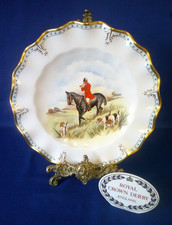 Royal Crown Derby Cabinet Plate Hunting Scene Lombardy Fluted Plate J.Doyle #1
