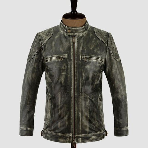 Men distressed black leather - distressed,