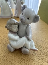 Lladro Nao Figurine Big Bear Hug Teddy & Sleeping Girl # 1477 Retired 2003