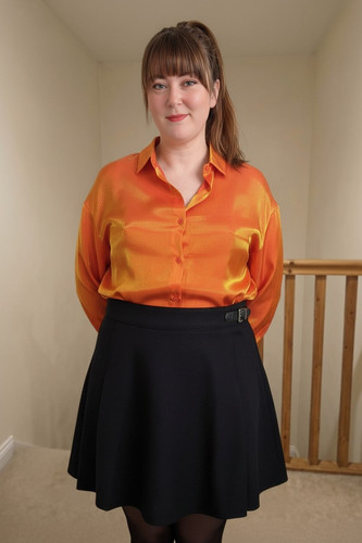 Orange shiny sheer long sleeve