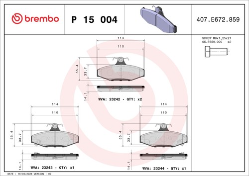 P15004 brake pad set disc - p15004, set,