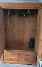 Pine Wood Freestanding Double Wardrobe Solid