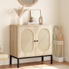 Sideboard Buffet Cabinet, Wooden Storage Cabinet with Natural Rattan Doors