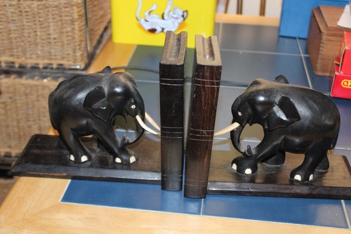 Pair wooden elephant - of,