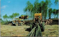 Vintage 1960s CANADA Forestry Postcard Modern Logging Scene / Heavy Equipment