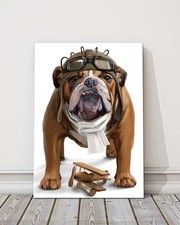 English bulldog Aviator watercolour painting canvas picture print