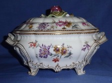 Antique DRESDEN porcelain tureen & cover : floral bouquets