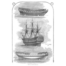 Ship Models; Ship of 50 Guns, HMS Victory Ship of 64 Guns - Antique Print 1887