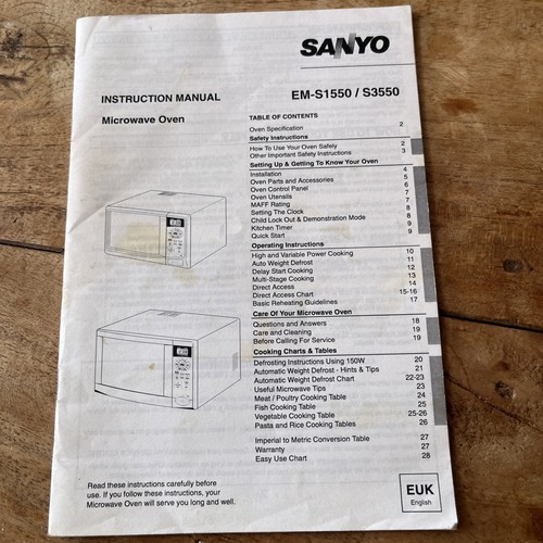 Sanyo s1550 s3550 - em-s1550/s3550, microwave