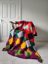Large Multi Coloured Handmade Knitted Blanket Throw Bedspread 