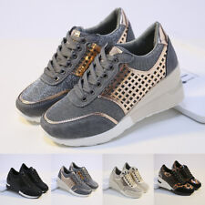 Womens Ladies Wedge Trainers Mesh Sports Sneakers Lace Up Comfort Shoes Size
