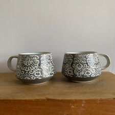 Joyye Mugs x 2 Grey  White Floral/Paisley/Lace Tea Coffee Ceramic - 400ml - VGC
