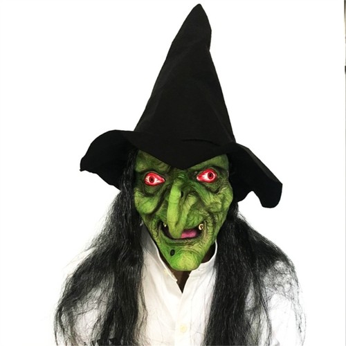 Old woman witch mask green - witch,