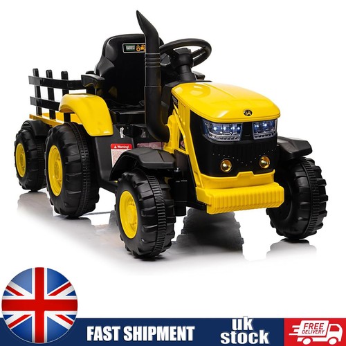Kids ride tractor with - on,