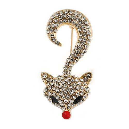 Clear crystal fox brooch - crystal,