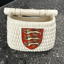 Vintage WH Goss crested china,  Fish Basket. Jersey Is. Coat Of ArmsOn Shield
