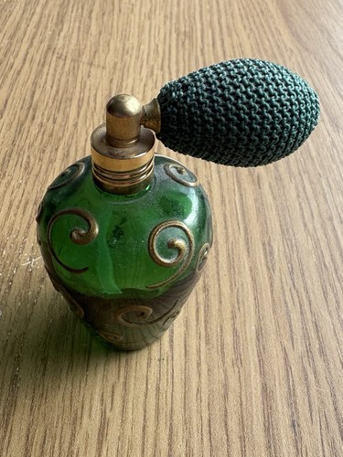 Vintage green glass perfume - green,