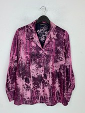 Fosby Pink Purple Tie Dye Shiny Blouse Collared Long Sleeve Button Shirt UK 16