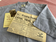 1940s Vibe Blue Cotton Collarless Grandad Shirt ~ S ~ 38” Chest