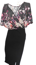 new Lipsy london black part bodycon floral floaty top dress 12