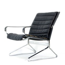 Retro Vintage Danish Leather Lounge Easy Chair Armchair Mid Century 1970s Chrome