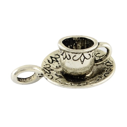Teacup charm antiqued silver - antiqued,