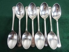 8 Vintage James Dixon Dessert Spoons Feather Edge pattern Silver plated