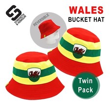 WELSH BUCKET HAT Wales x 2 - Football Yma O Hyd EUROS World Cup Adult Hat