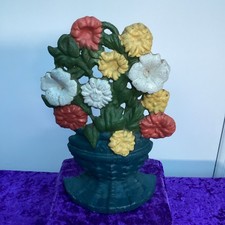 Early Cast Iron Door Stop in Shape of Basket of Flowers
