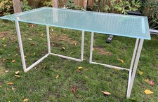Habitat Vintage Large Glass Top Desk Metal Trestle Legs