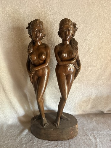 Hand carved wooden double - wooden,