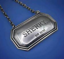 Solid Silver Sherry Decanter Label Ticket by C Ltd 1982