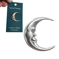 Moon Pin Badge Pewter Crescent Man in The Moon Brooch Lapel Bag Coat Jewellery