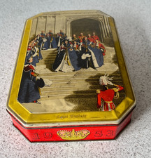 Vintage 1953 Queen Elizabeth II Coronation Tin Jacob & Co 23x15x4 cm lid dents