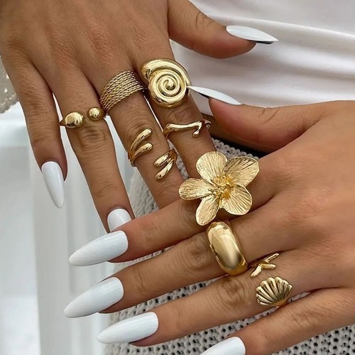 8pcs vintage gold open - vintage, rings