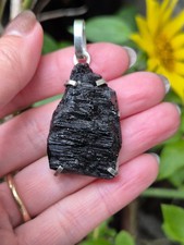 Raw Black Tourmaline Slab Pendant, Amazing Protective Necklace Gift from Brazil