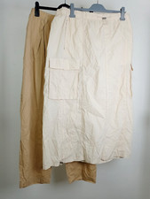 M&S Women's Parachute Skirt Trousers Size 20 Long Bundle x 2 Beige Cotton NEW F2