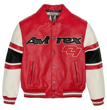 Men's Real Leather Avirex Red 04 Edition Flight Black & Red Patches Biker Jacket
