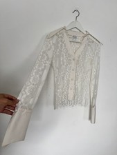 AVA Designer Women's Casual Button-up Lace Blouse in White Size UK 6-8