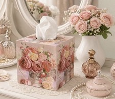 Pink Roses Handmade Tissue Box