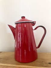 Vintage Red Enamel Coffee Pot Hinged Lid Made In Poland