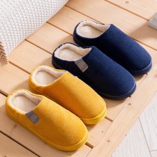 Mens Womens Fleece Lined Slippers Indoor Non Slip House Shoes Winter Warm Mules