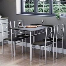 SALE 4 Seater Dining Set Table Chairs Metal Black