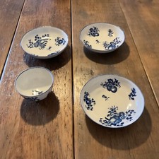 18th Century Dr Wall Worchcester Three Flowers Pattern Tea Bowl & Three Saucers 