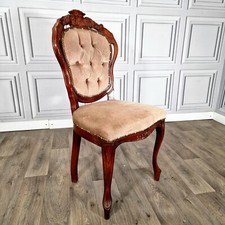 Antique Button Back Carved French Louis Chair - Lounge Bedroom - Upholstered . 