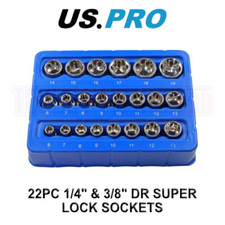 US PRO Tools Super-Lock Shallow Socket Set 22pc 1/4" 6-13mm & 3/8" 6-19mm 1398