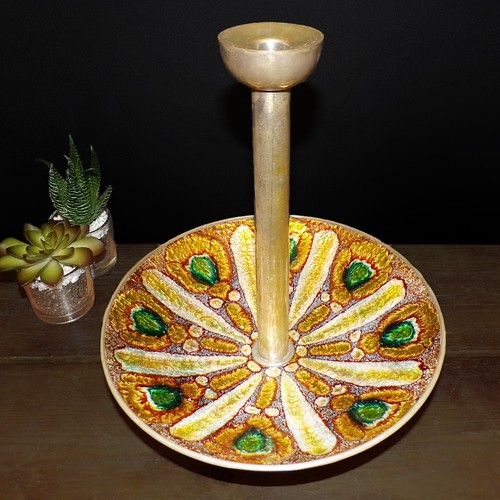 Brass enamel candlestick - brass,