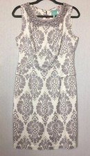 JOULES Dress Grey Cream Francesca Peplum Beaded Neckline Retro 80’s 90’s UK 12