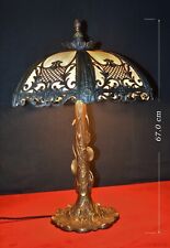 Antique Slag Glass Table Lamp Bradley & Hubbard Style 6 Panel 3 Light A & Crafts